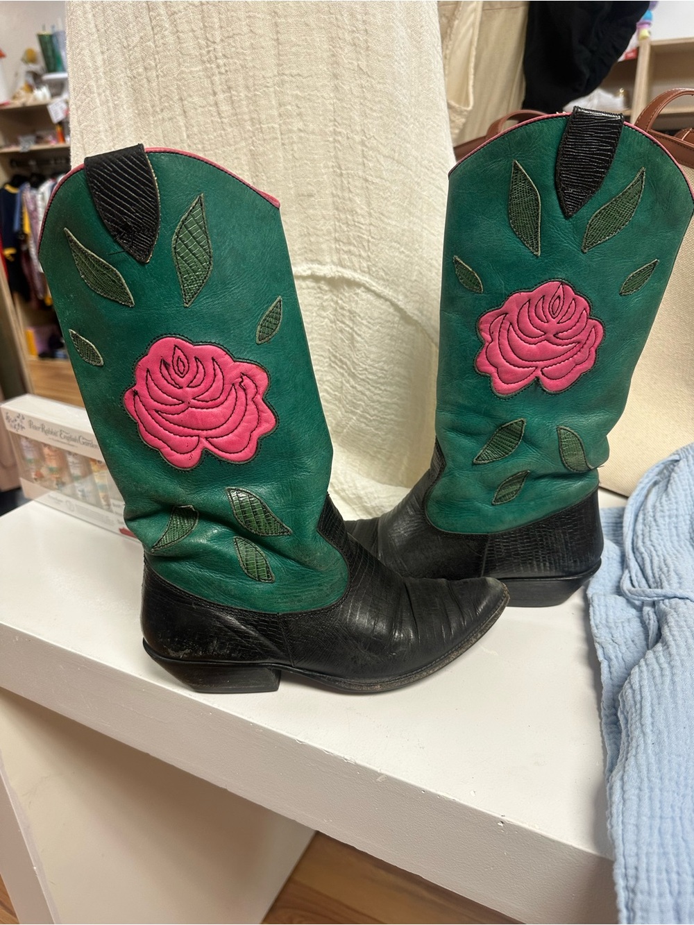 ACME Teal and Pink Floral Western Boots